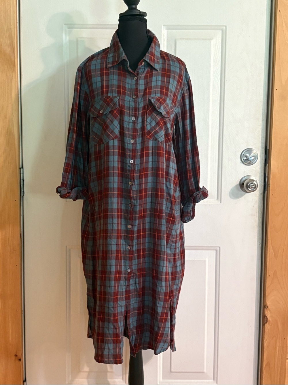 Natural Life size S Plaid Button-Front Shirt Dress in Blue and Brown. NWOT